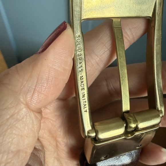 Johnson And Murphy Brown Leather Belt Made USA Men's Size 38 Solid Brass Buckle - Picture 4 of 7